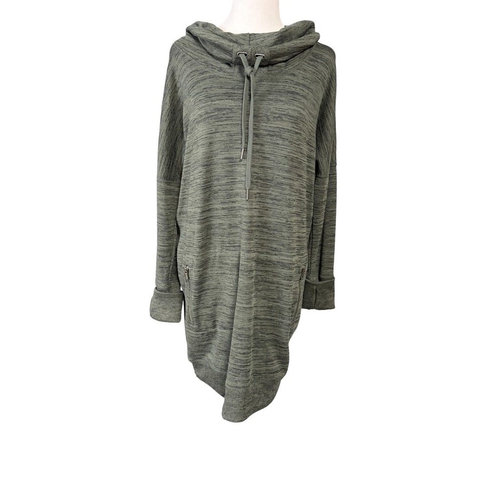 Athleta Hoodie Womens M Green Cowl Neck Tunic Zip Pockets Knit Pullover